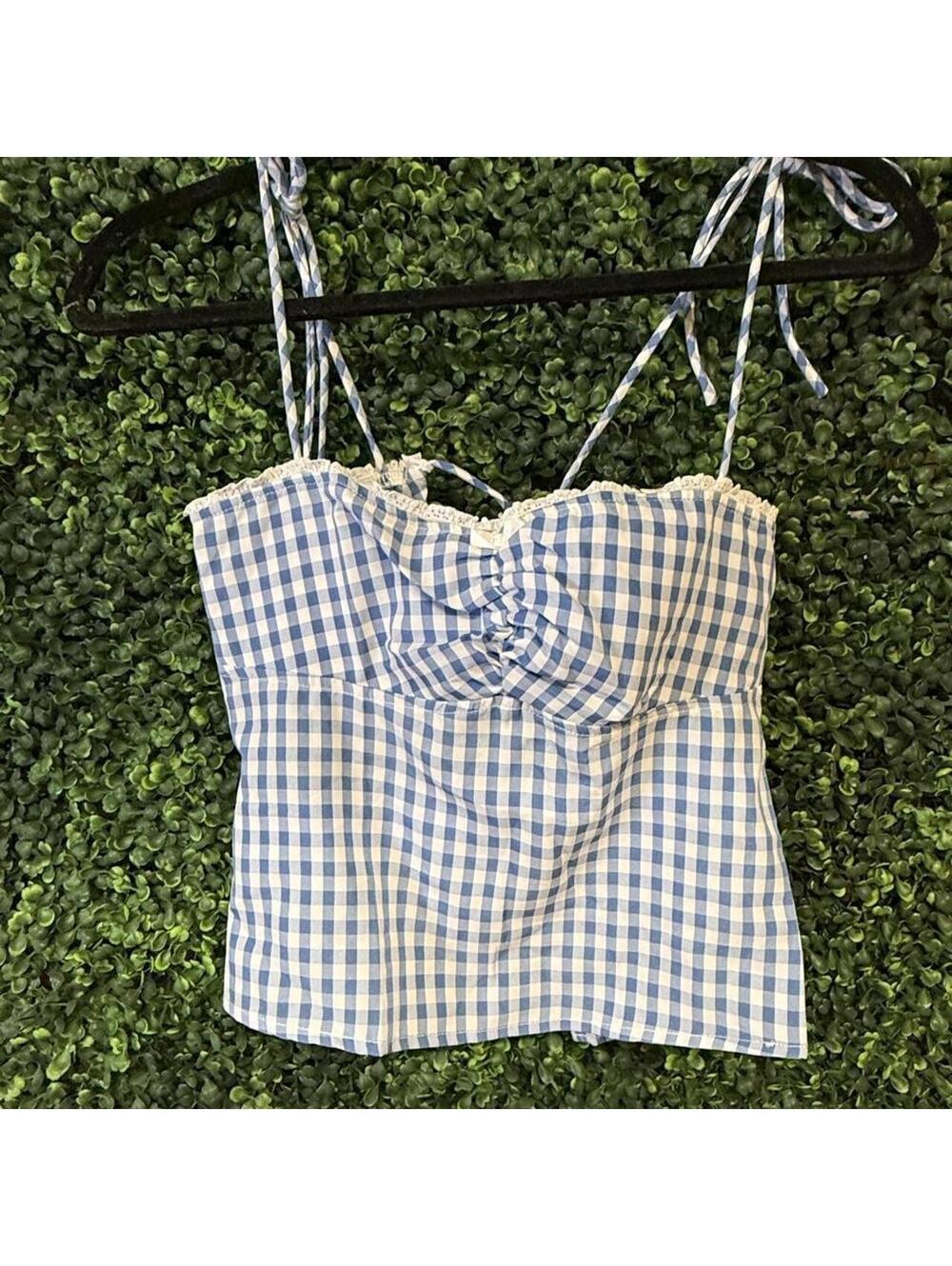 💙 Edikted Blue Gingham Corset Cami Top – Size XS